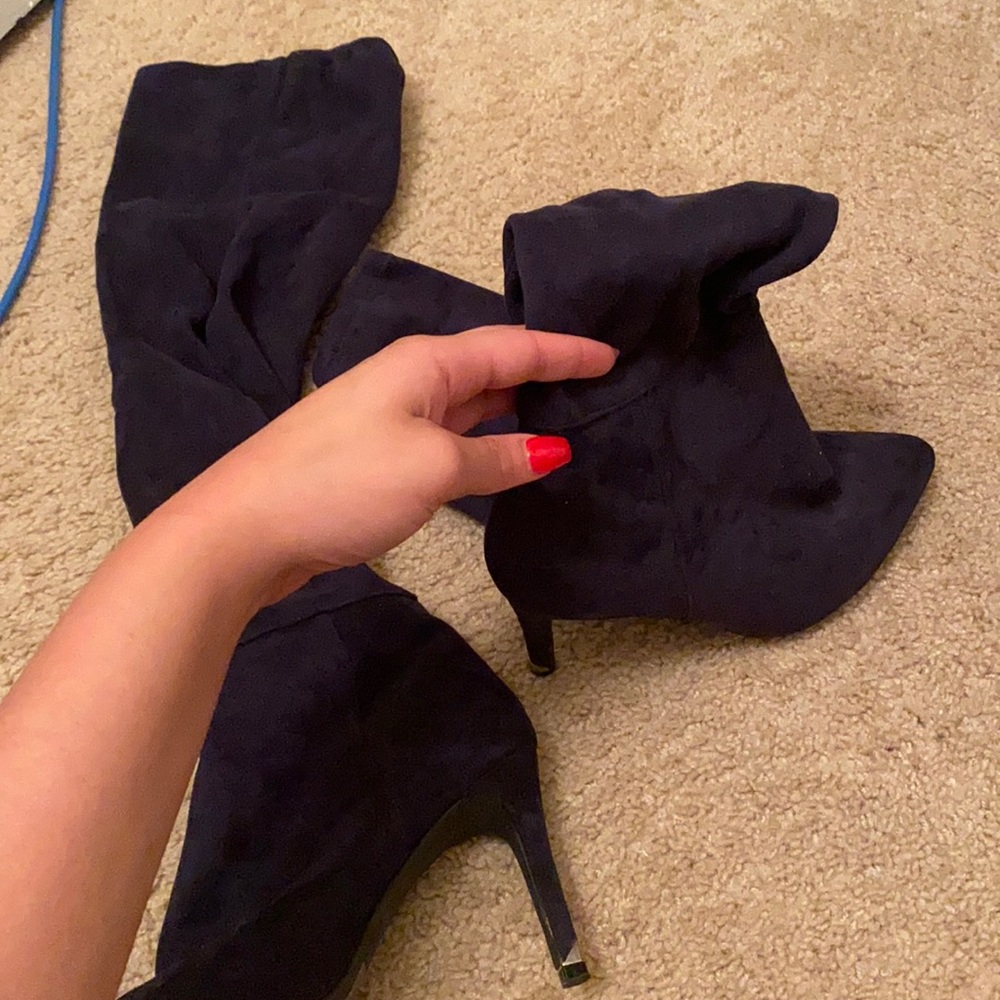 Navy knee high boots